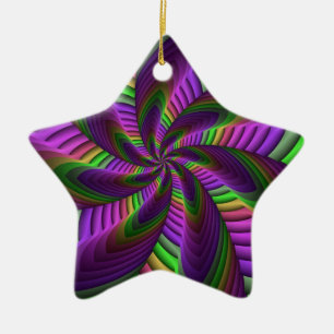 Groovy Energetic Colourful Neon Fractal Pattern Ceramic Ornament