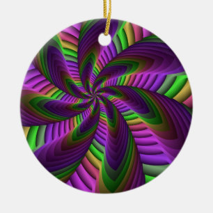 Groovy Energetic Colourful Neon Fractal Pattern Ceramic Ornament