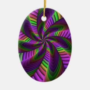 Groovy Energetic Colourful Neon Fractal Pattern Ceramic Ornament