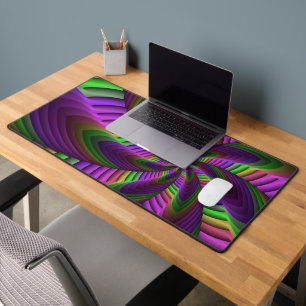 Groovy Energetic Colourful Neon Fractal Pattern Desk Mat