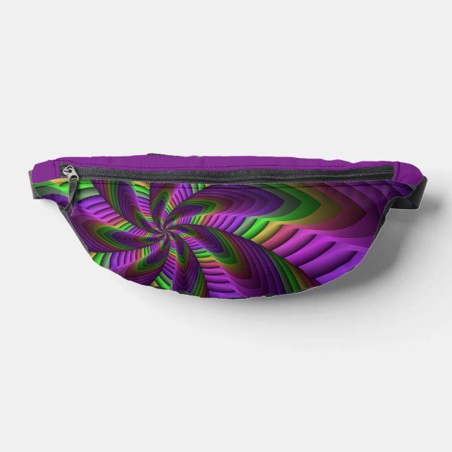 Groovy Energetic Colourful Neon Fractal Pattern Fanny Pack (Lay Down)