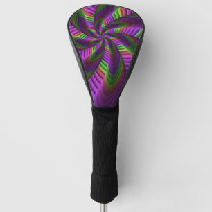 Groovy Energetic Colourful Neon Fractal Pattern Golf Head Cover
