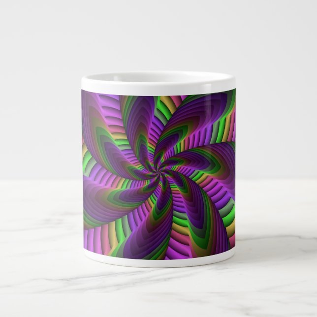 Groovy Energetic Colourful Neon Fractal Pattern Large Coffee Mug (Front)