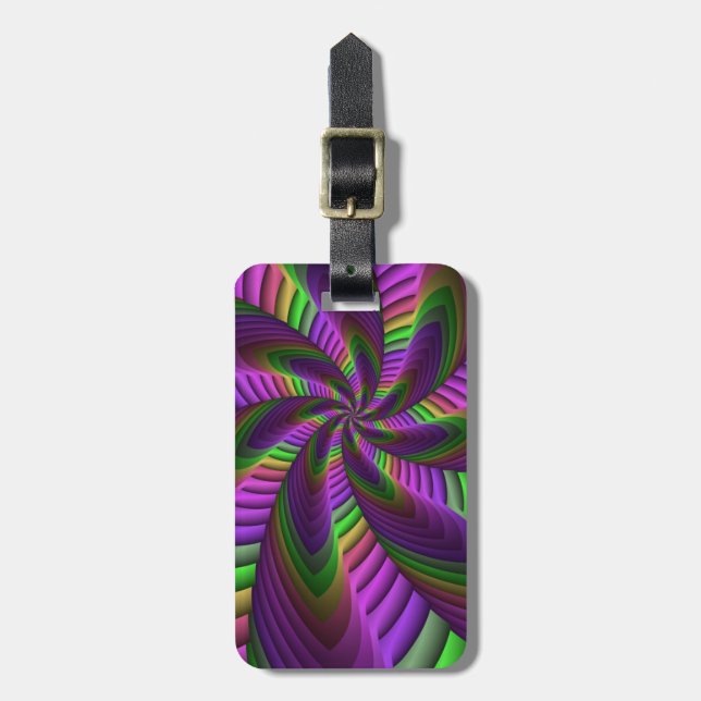Groovy Energetic Colourful Neon Fractal Pattern Luggage Tag (Front Vertical)