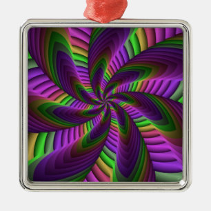 Groovy Energetic Colourful Neon Fractal Pattern Metal Ornament