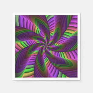 Groovy Energetic Colourful Neon Fractal Pattern Napkin