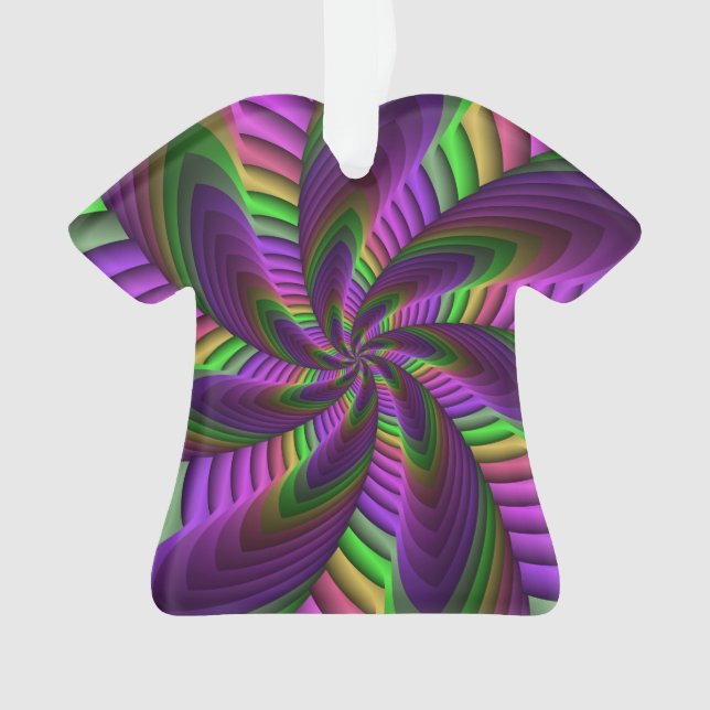 Groovy Energetic Colourful Neon Fractal Pattern Ornament (Front)