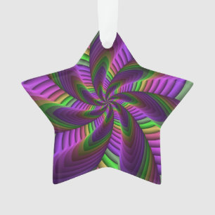 Groovy Energetic Colourful Neon Fractal Pattern Ornament