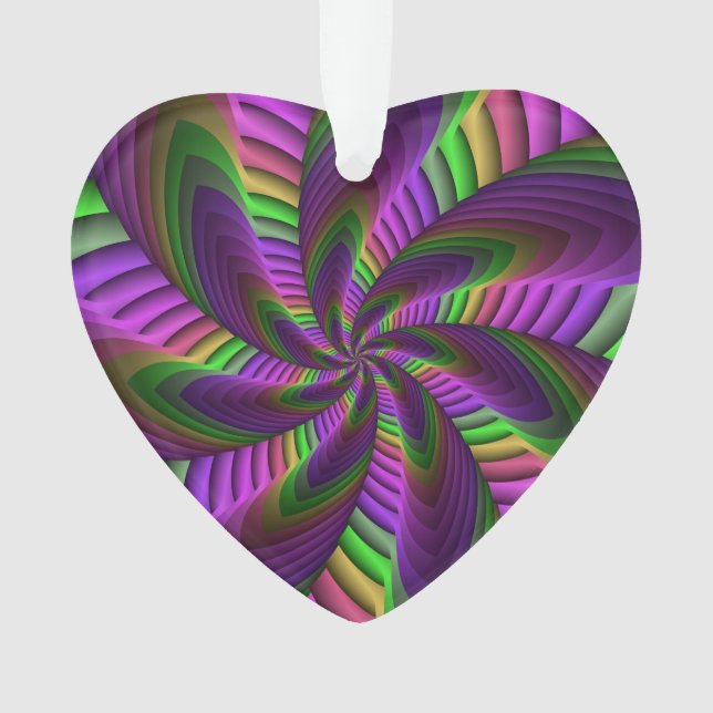 Groovy Energetic Colourful Neon Fractal Pattern Ornament (Front)