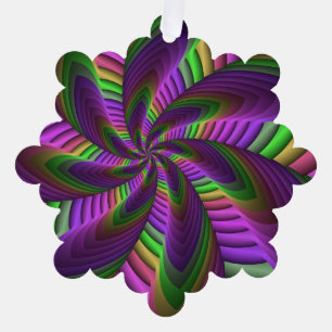Groovy Energetic Colourful Neon Fractal Pattern Ornament Card
