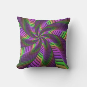 Groovy Energetic Colourful Neon Fractal Pattern Outdoor Pillow