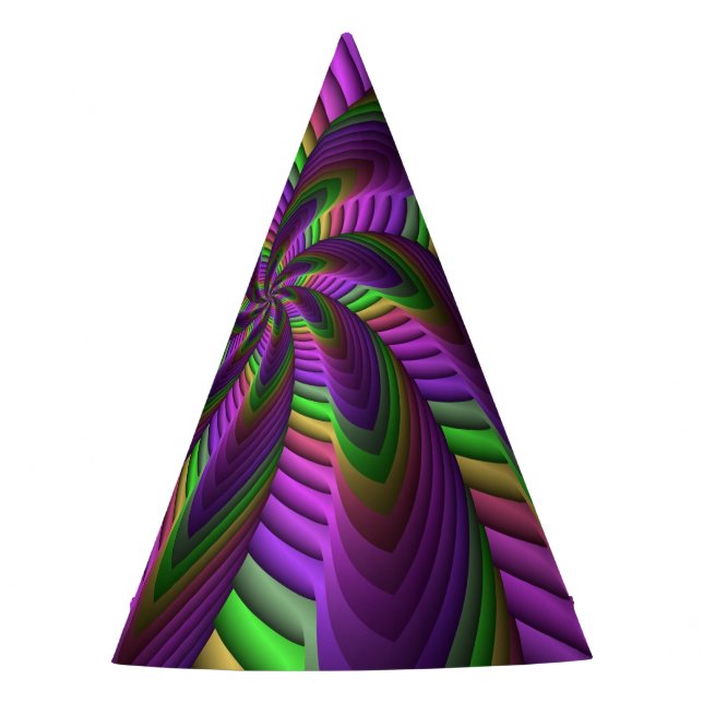 Groovy Energetic Colourful Neon Fractal Pattern Party Hat (Front)