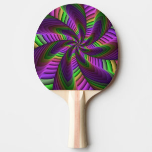 Groovy Energetic Colourful Neon Fractal Pattern Ping Pong Paddle