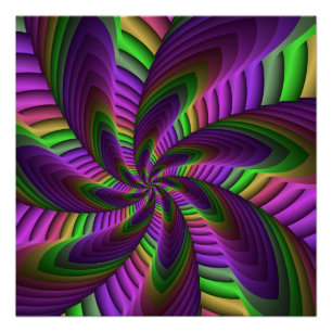 Groovy Energetic Colourful Neon Fractal Pattern Poster