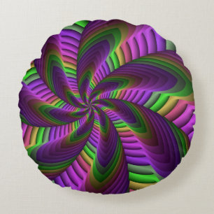 Groovy Energetic Colourful Neon Fractal Pattern Round Pillow