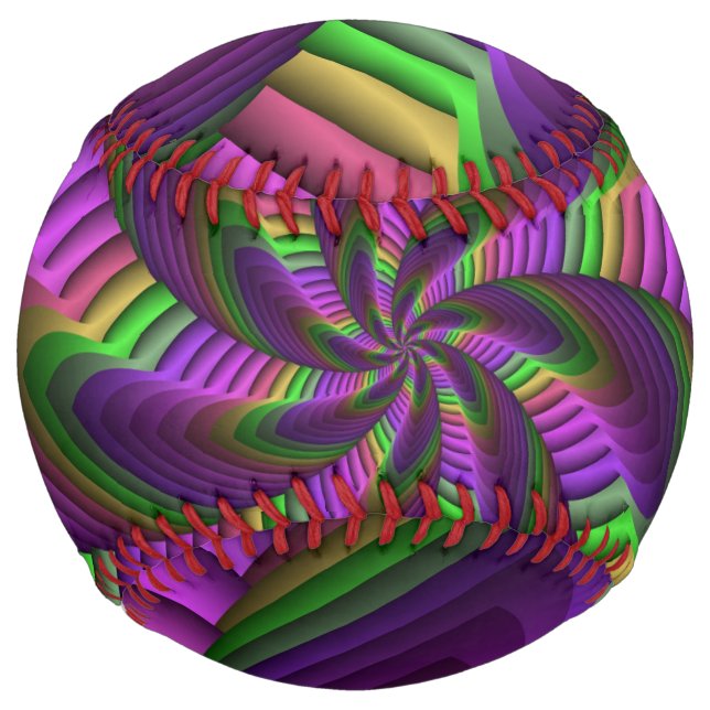 Groovy Energetic Colourful Neon Fractal Pattern Softball (Front)