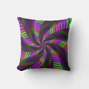 Groovy Energetic Colourful Neon Fractal Pattern Throw Pillow