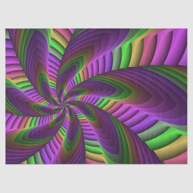 Groovy Energetic Colourful Neon Fractal Pattern Tissue Paper (Front)