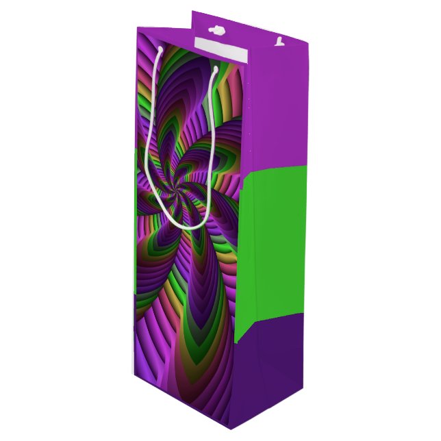 Groovy Energetic Colourful Neon Fractal Pattern Wine Gift Bag (Front Angled)