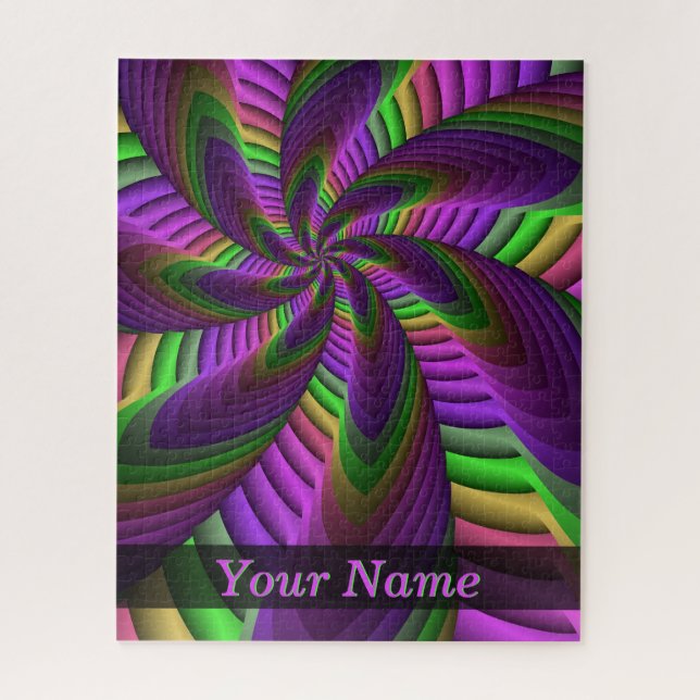 Groovy Energetic Neon Colours Fractal Pattern Name Jigsaw Puzzle (Vertical)