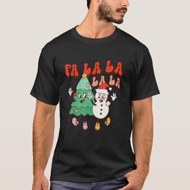 Groovy Fa La La Christmas Cute Santa Hat Xmas Tree T-Shirt (Front)