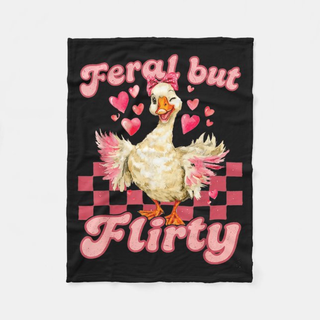 Groovy Feral-but-flirty Silly Goose Valentine Duck Fleece Blanket (Front)
