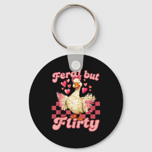 Groovy Feral-but-flirty Silly Goose Valentine Duck Keychain