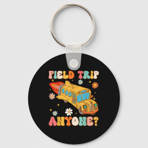 Groovy Field Trip Anyone School Bus Driver Yellow  Keychain