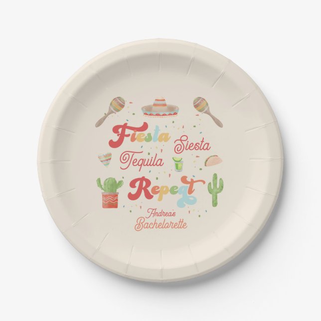 Groovy Fiesta Siesta Tequila Repeat Bachelorette Paper Plate (Front)