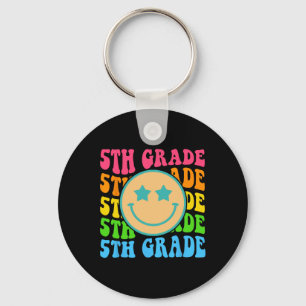 Groovy Fifth Grade Vibes Face Retro Teachers Back Keychain