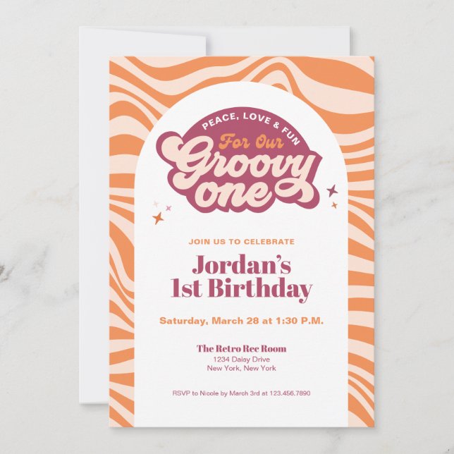 Groovy First Birthday Retro Boho Invitation  (Front)