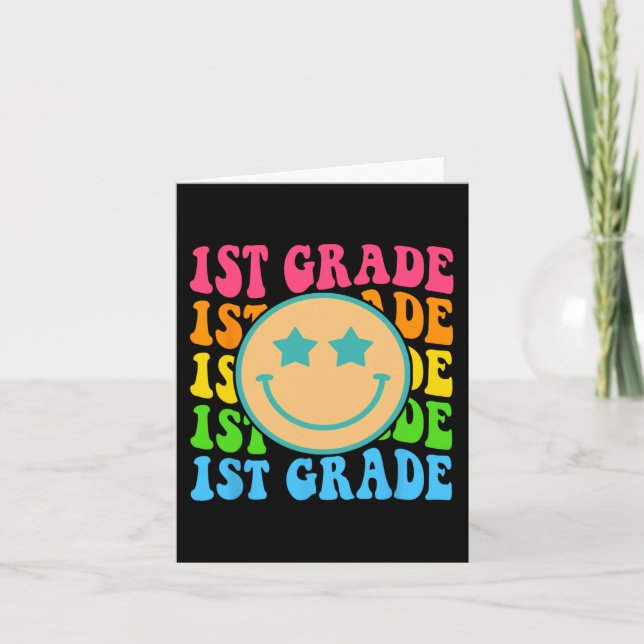 Groovy First Grade Vibes Face Retro Teachers Back  Card (Front)