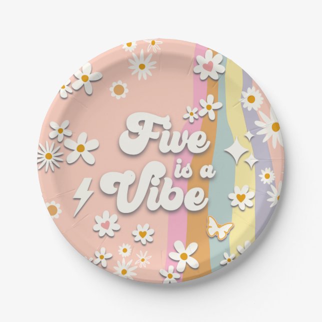 Groovy Five is a Vibe Birthday Plate (Front)