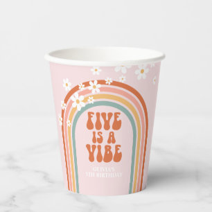Groovy Five is a vibe daisy rainbow 5th birthday Paper Cups