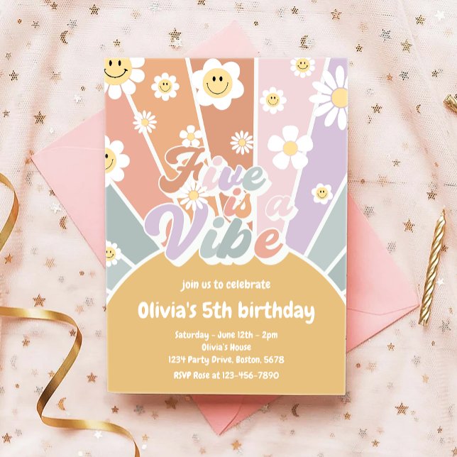 Groovy Five is a Vibe Retro Sunshine 5th Birthday Invitation (Creator Uploaded)