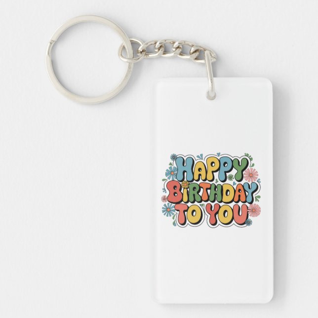 Groovy Floral Birthday Keychain (Front)