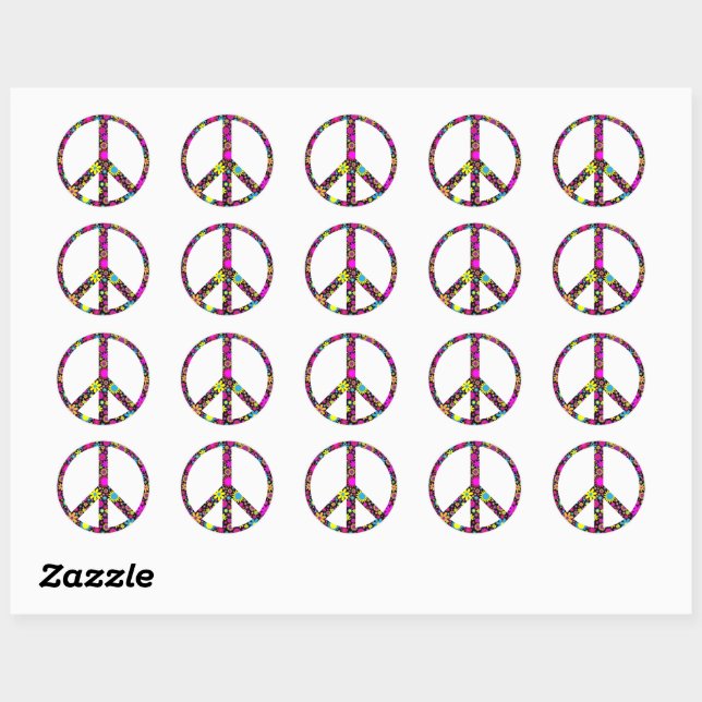 GROOVY FLORAL PEACE SIGN CLASSIC ROUND STICKER (Sheet)
