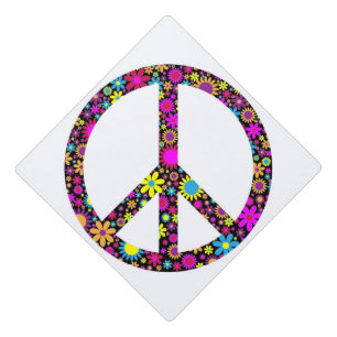 GROOVY FLORAL PEACE SIGN GRADUATION CAP TOPPER
