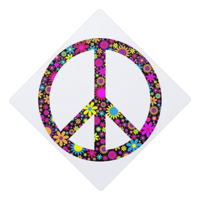 GROOVY FLORAL PEACE SIGN GRADUATION CAP TOPPER (Front)