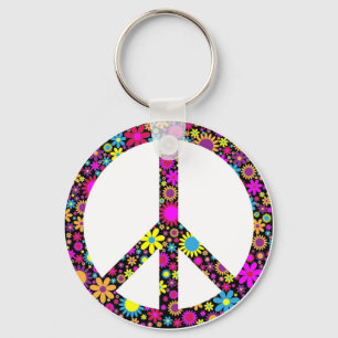 GROOVY FLORAL PEACE SIGN KEYCHAIN