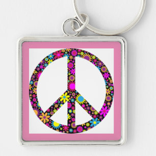 GROOVY FLORAL PEACE SIGN KEYCHAIN