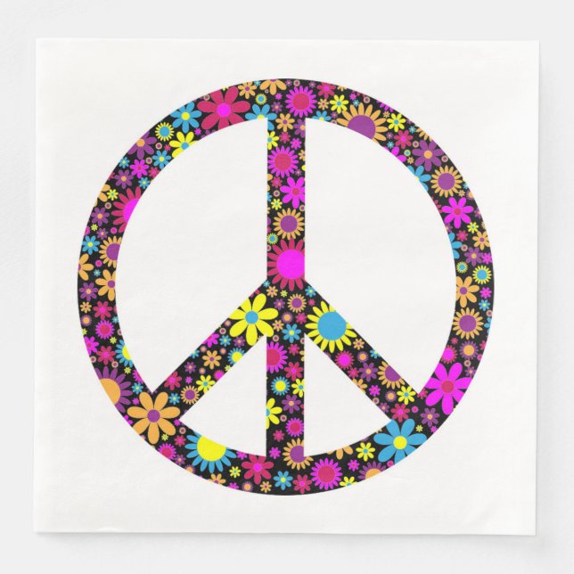 GROOVY FLORAL PEACE SIGN NAPKIN (Front)