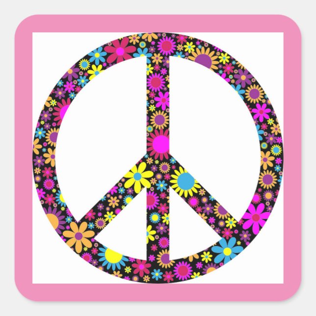 GROOVY FLORAL PEACE SIGN SQUARE STICKER (Front)