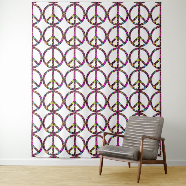 GROOVY FLORAL PEACE SIGN TAPESTRY (In Situ)
