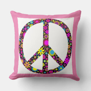 GROOVY FLORAL PEACE SIGN THROW PILLOW