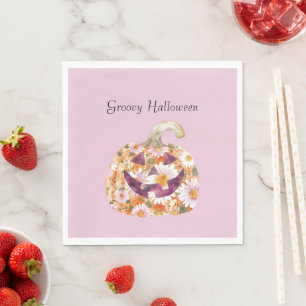 Groovy Floral Pumpkin Halloween Napkin
