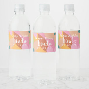 Groovy Floral Retro Happy Birthday  Water Bottle Label