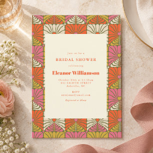 Groovy Floral Tile Bridal Shower Retro Mod Pattern Invitation