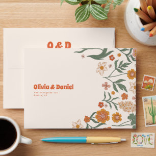 Groovy Floral Vintage Retro Wedding Envelope