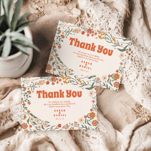 Groovy Floral Vintage Retro Wedding Thank You Card